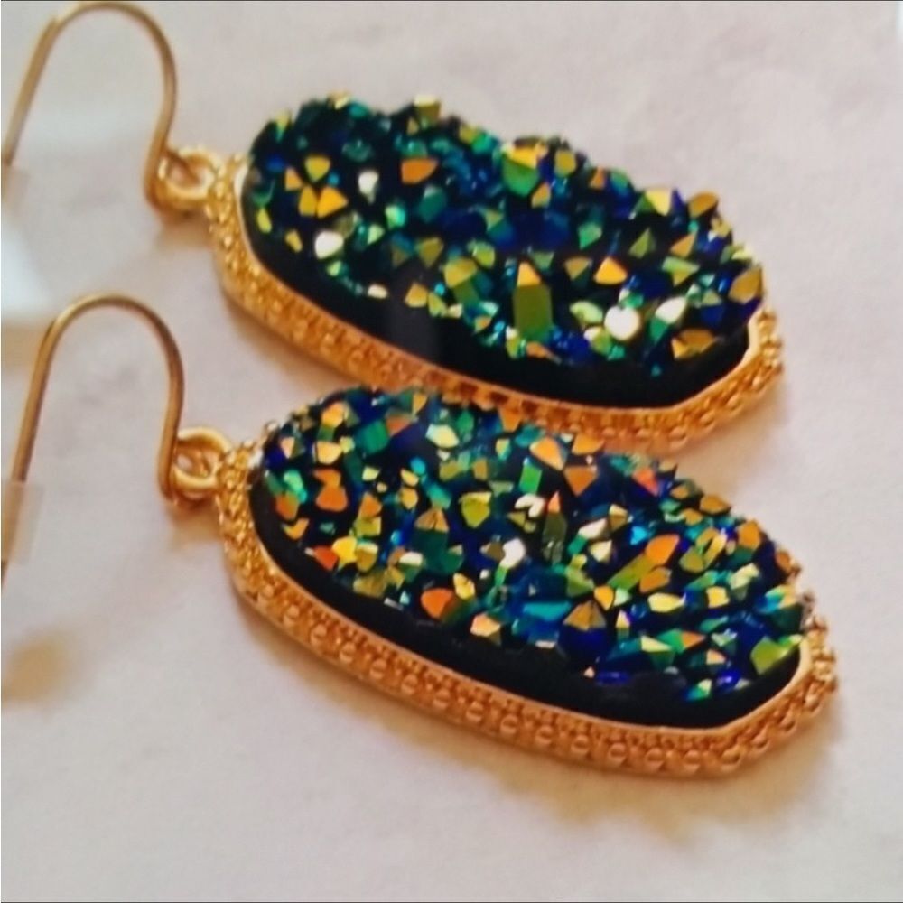 💍Blue Multicolor Oval Druzy Earrings 💥Final Price💥 - Picture 2 of 2
